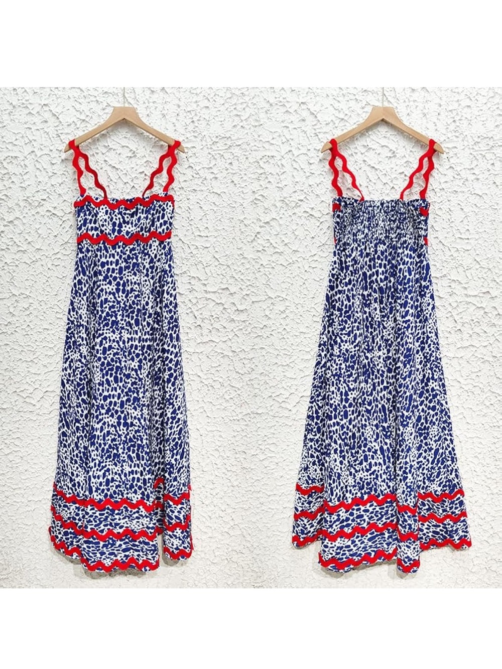 Blue and White Printed Maxi Dress with Red Trim Nautical CeliaB inspired